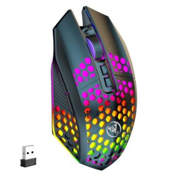 HXSJ T500 Hole Mouse - 2.4G Backlight Rechargeable Wireless (Black) - 1
