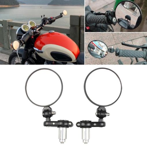2pcs Folding Motorcycle Handlebar Rearview Mirrors Round Black - 1