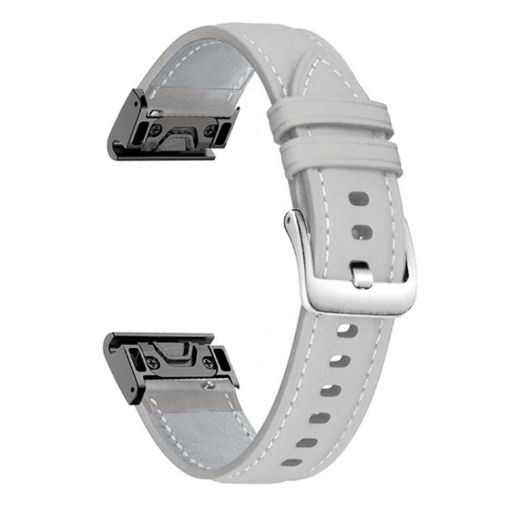 Garmin Fenix 7/7X/6X Leather Quick Release Watch Band, Silver Buckle - 1