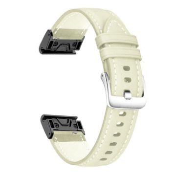 Garmin Fenix 7/7X/6X 22mm Silver Buckle Leather Watch Band White - 1