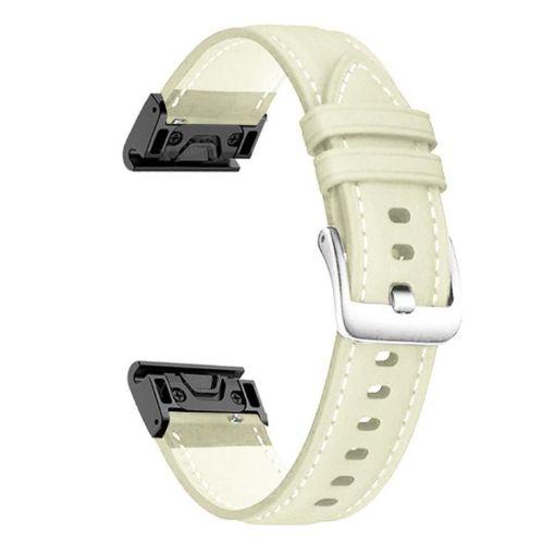Garmin Fenix 7/7X/6X 22mm Silver Buckle Leather Watch Band White - 1