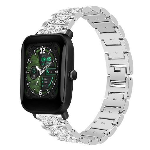 Amazfit Bip U/Lite/Bip 3 Pro 20mm Diamond Steel Watch Band Silver - 1