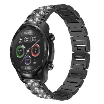 22mm Black Diamond Steel Watch Band for Ticwatch Pro X/Pro3/Pro/GTX/E2 - 1