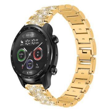 22mm Gold Steel Watch Band for Ticwatch Pro X/Pro3/Pro/GTX/E2 Diamond - 1
