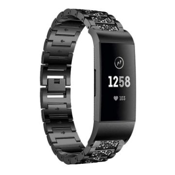 Fitbit Charge 4/3 Diamond Jewelry Stainless Steel Watch Band Black - 1