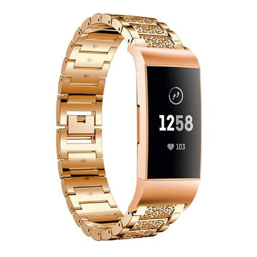 Fitbit Charge 4/3 Rose Gold Diamond Stainless Steel Watch Band 18mm - 1