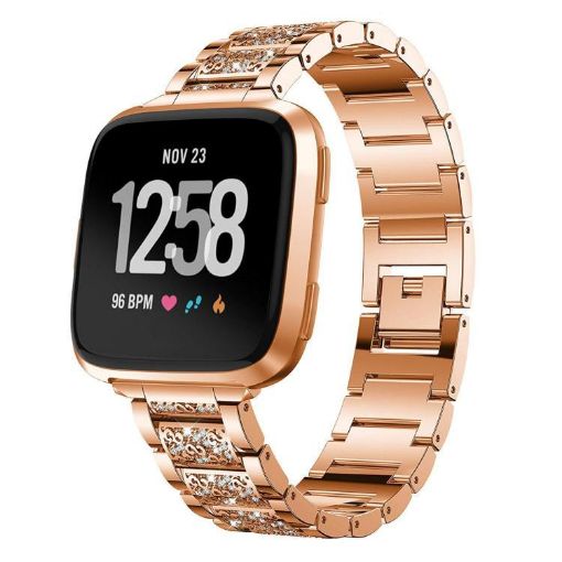 Fitbit Versa 4/3/Sense 2/1 Rose Gold Diamond Steel Watch Band 20mm - 1