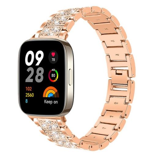 Redmi Watch 3 20mm Rose Gold Diamond Jewelry Stainless Steel Band - 1