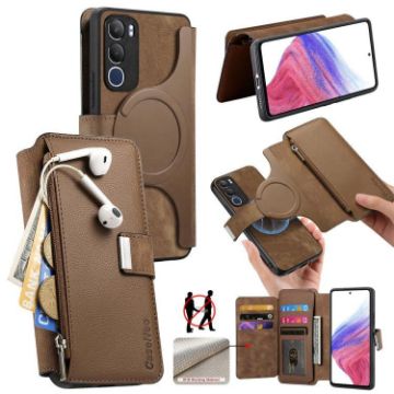 Vivo Y19s 4G Case: MagSafe RFID Zipper Wallet Leather (Brown) - 1