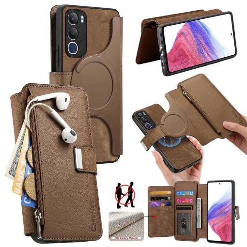 Vivo Y19s 4G Case: MagSafe RFID Zipper Wallet Leather (Brown) - 1