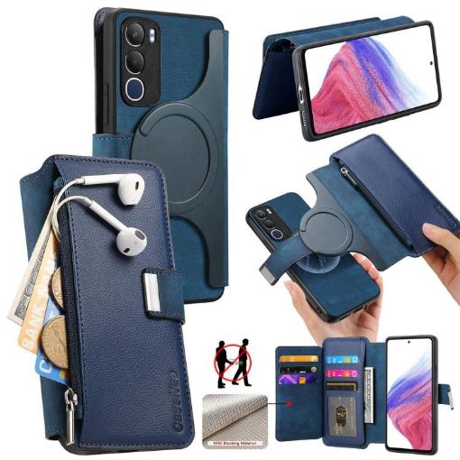 Vivo Y19s 4G Case: MagSafe RFID Zipper Wallet Leather (Blue) - 1