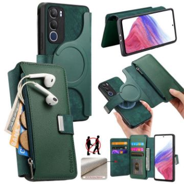 Vivo Y19s 4G Green Leather Case with MagSafe RFID Zipper Wallet - 1
