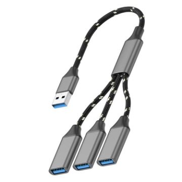 USB-A to USB-A 3 in 1 OTG Expander Splitter Dock (Braided Grey) - 1