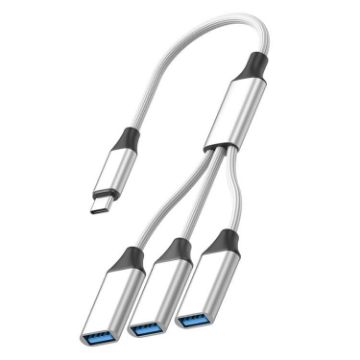 USB-C/Type-C to USB-A 3 in 1 OTG Expander Splitter Dock (Silver) - 1