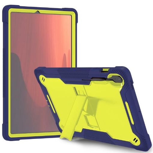 Samsung Galaxy Tab S10 FE+ Shockproof Silicone Case with Holder - Yellow/Green/Navy - 1