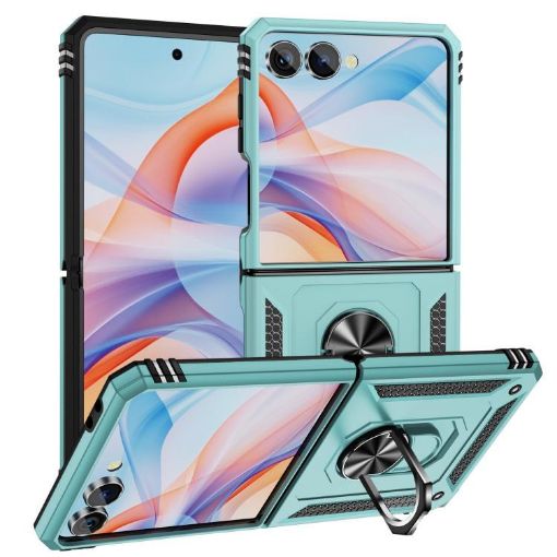 Samsung Galaxy Z Flip7 5G Shockproof TPU + PC Case with Holder - Dark Green - 1