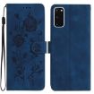 Samsung Galaxy S20 5G Dark Blue Rose Embossed Leather Phone Case - 1