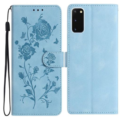 Samsung Galaxy S20 5G Sky Blue Rose Embossed Leather Phone Case - 1