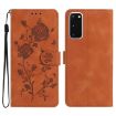 Samsung Galaxy S20 5G Brown Leather Case with Rose Flower Embossing - 1