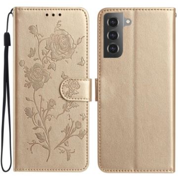 Samsung Galaxy S21+ 5G Gold Rose Embossed Leather Phone Case - 1