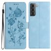 Samsung Galaxy S21+ 5G Leather Case, Rose Flower Embossed, Sky Blue - 1