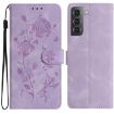 Samsung Galaxy S21+ 5G Light Purple Rose Embossed Leather Case - 1