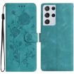 Samsung Galaxy S21 Ultra 5G Green Rose Embossed Leather Phone Case - 1