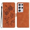 Samsung Galaxy S21 Ultra 5G Rose Flower Embossed Leather Case Brown - 1