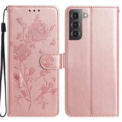 Samsung Galaxy S22 5G Rose Flower Embossed Leather Case Rose Gold - 1