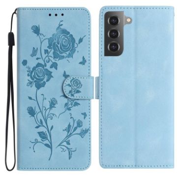 Samsung Galaxy S22 5G Sky Blue Rose Embossed Leather Phone Case - 1