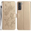 Samsung Galaxy S22+ 5G Gold Rose Flower Embossed Leather Case - 1