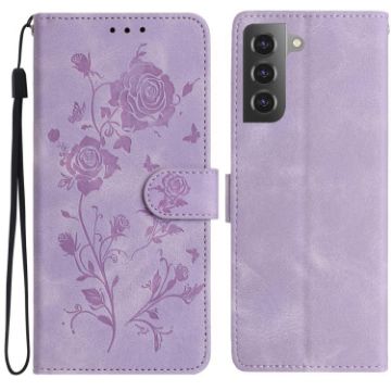 Samsung Galaxy S22+ 5G Light Purple Rose Embossed Leather Case - 1
