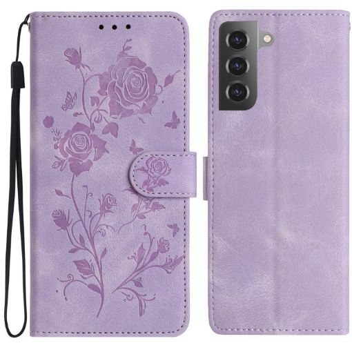 Samsung Galaxy S22+ 5G Light Purple Rose Embossed Leather Case - 1