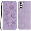 Samsung Galaxy S23 5G Light Purple Rose Embossed Leather Case - 1