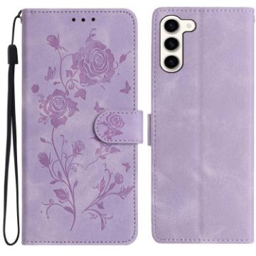 Samsung Galaxy S23 5G Light Purple Rose Embossed Leather Case - 1