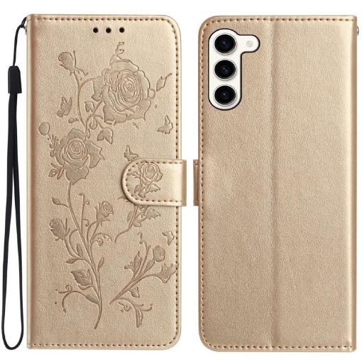 Samsung Galaxy S23+ 5G Gold Rose Embossed Leather Phone Case - 1