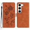 Samsung Galaxy S23+ 5G Brown Leather Case with Rose Flower Embossing - 1
