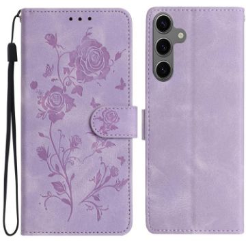 Samsung Galaxy S24 5G Light Purple Rose Embossed Leather Phone Case - 1