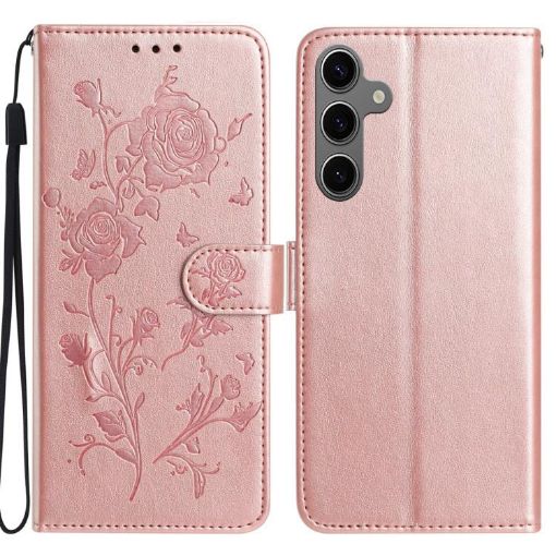 Samsung Galaxy S24 FE 5G Rose Flower Leather Case Rose Gold - 1