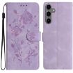 Samsung Galaxy S24 FE 5G Leather Case, Rose Flower Pattern, Light Purple - 1