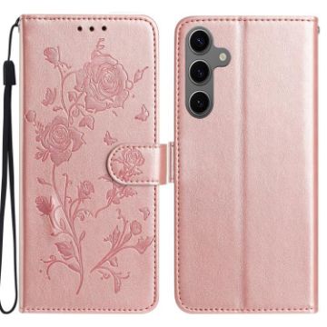 Samsung Galaxy S24+ 5G Rose Gold Flower Embossed Leather Case - 1