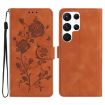 Samsung Galaxy S24 Ultra 5G Leather Case, Rose Embossed Pattern, Brown - 1