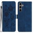 Samsung Galaxy S25 5G Dark Blue Rose Embossed Leather Phone Case - 1
