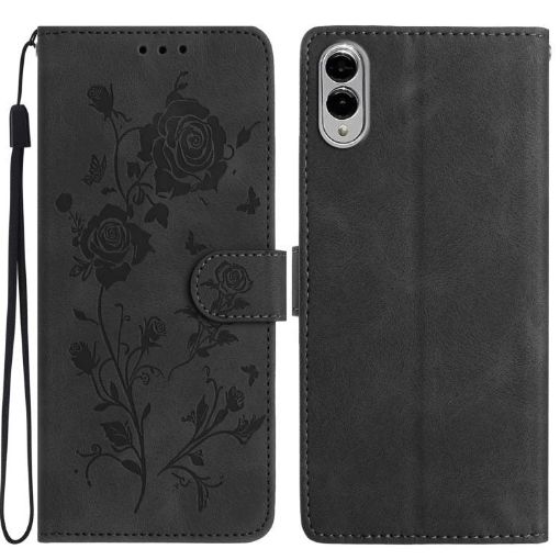 Samsung Galaxy S25 Edge 5G Black Leather Case with Rose Flower Pattern - 1