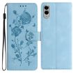 Samsung Galaxy S25 Edge 5G Leather Case Rose Flower Embossing Sky Blue - 1