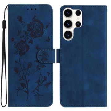 Samsung Galaxy S25 Ultra 5G Leather Case, Rose Embossed, Dark Blue - 1