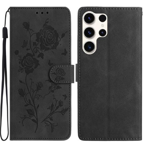 Samsung Galaxy S25 Ultra 5G Black Rose Embossed Leather Phone Case - 1