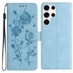 Samsung Galaxy S25 Ultra 5G Leather Case, Rose Embossed, Sky Blue - 1