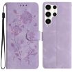 Samsung Galaxy S25 Ultra 5G Leather Case Rose Flower Emboss Light Purple - 1