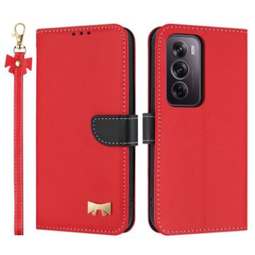OPPO Reno12 Pro 5G Red Leather Phone Case with Hand Strap - 1